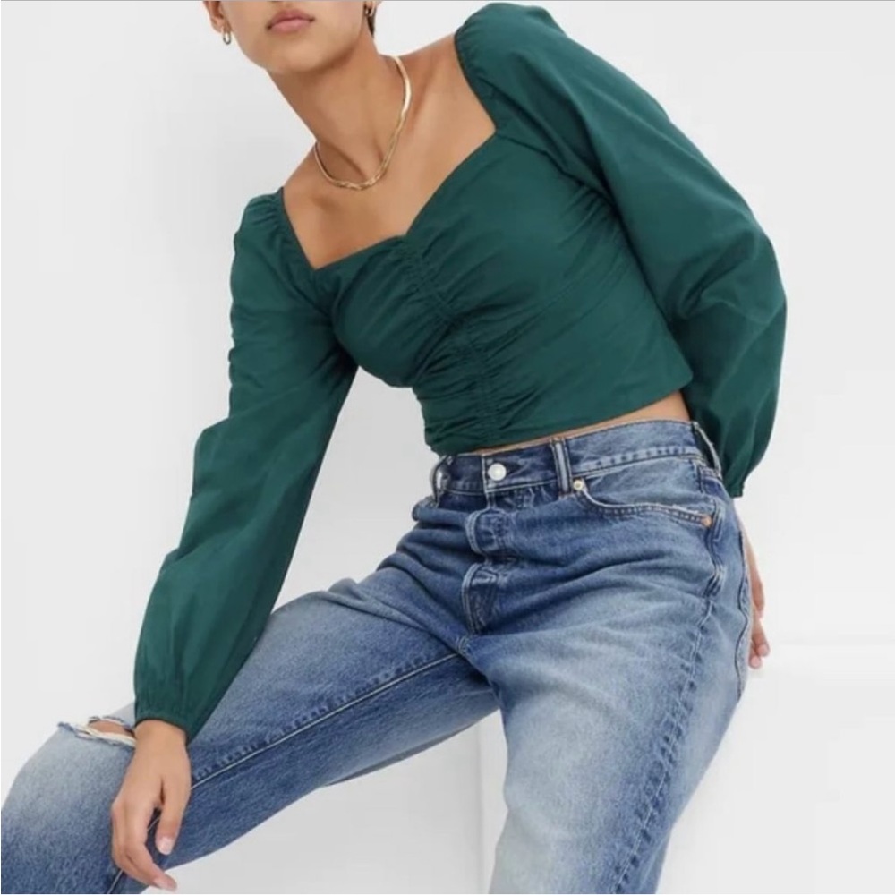 Gap Green Puff Sleeve Sweetheart Top